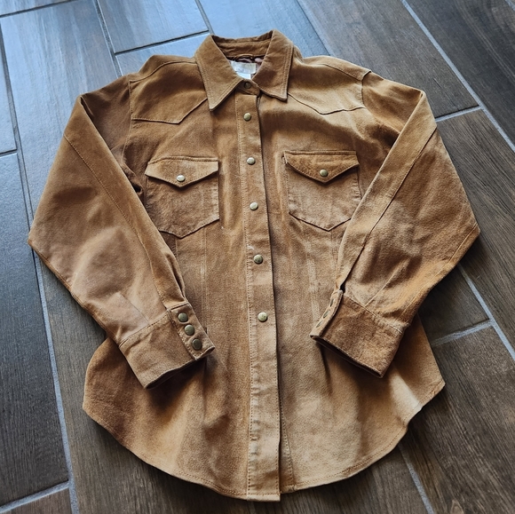 Moda International Tops - Vintage 90s Moda international leather long-sleeve womens Medium